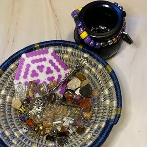 Witchy Halloween Vintage Trinket Jewelry and Crystal Cauldron